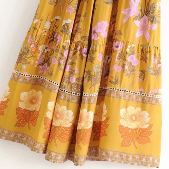 ❤️Bohemian Floral Print Maxi Dress yellow Boho - Picture 7 of 11